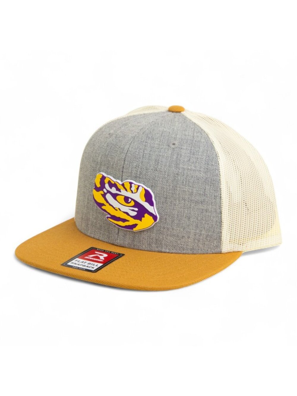 LSU Tiger Eye 3D Wool Blend Flat Bill Hat- Heather Grey/ Birch/ Amber